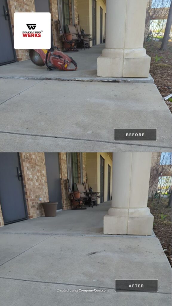Foundation Werks concrete lifting in McKinney, Texas with 10-year warranted poly foam for effective leveling services.
