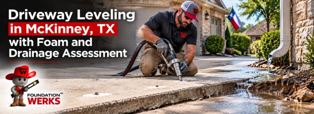 Driveway Leveling in McKinney, TX with Foam and Drainage Assessment